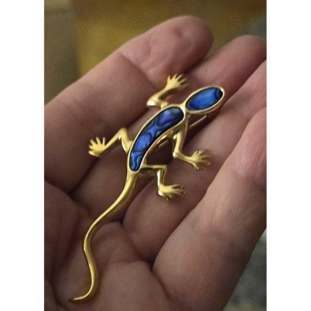 Ariki Lizard Brooch Paua Shell Pin New Zealand Gold-plated EUC